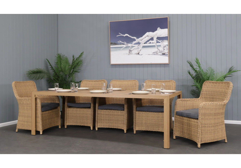 CAPELL 2400 9-PIECE OUTDOOR DINING SUITE WICKER ON ALUMINIUM FRAME TEAK LOOK CHARCOAL