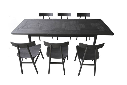 MEDRANO OAK 7 PIECE DINING SET SANDBLASTED BLACK EXTENSION DINING TABLE 170/230CM + 6 MEDRANO TIMBER SEAT DINING CHAIRS