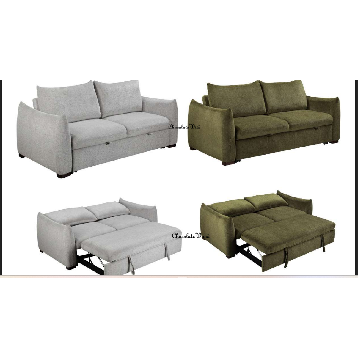 OAKLI FABRIC PULLOUT 3-SEATER SOFA BED GREEN
