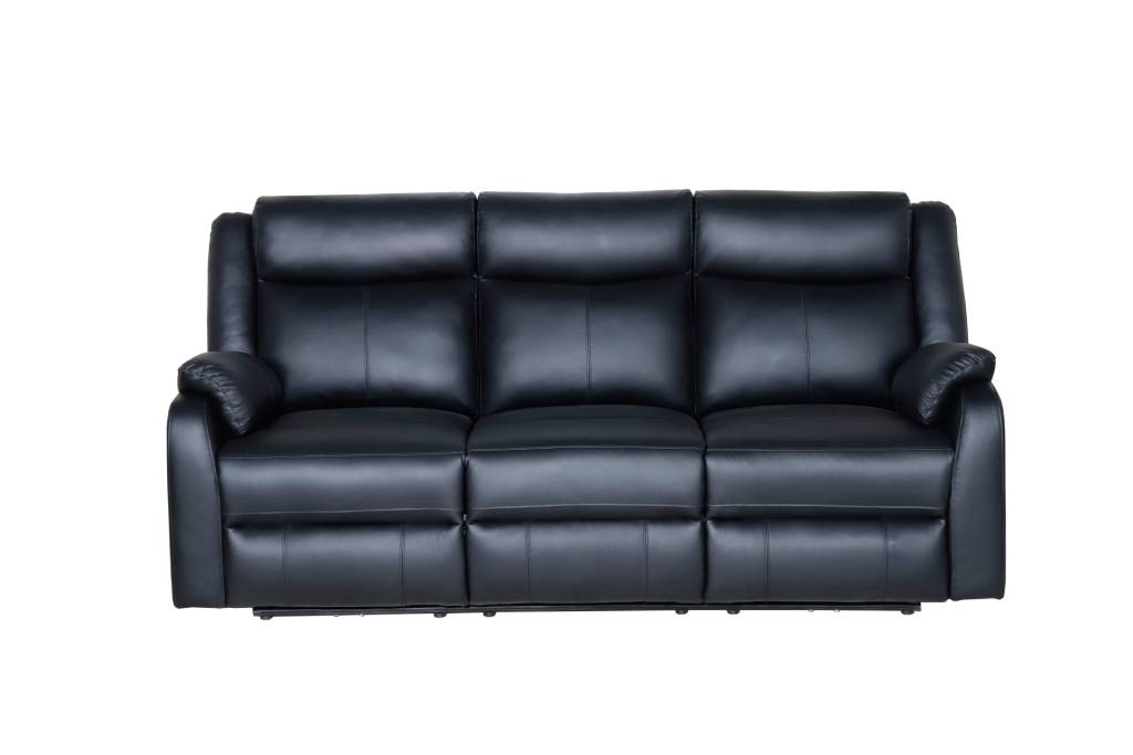 BARRON GENUINE MURANO LEATHER 3-SEATER RECLINER SOFA W/USB PORT BLACK