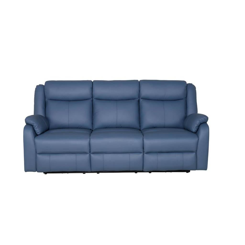 BARRON GENUINE MURANO LEATHER 3-SEATER  RECLINER SOFA W/USB PORT  MARINE BLUE