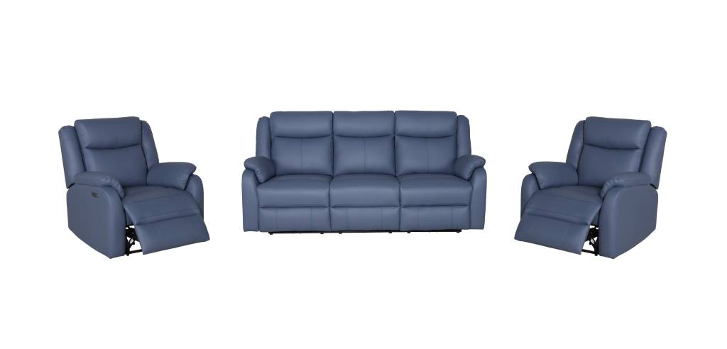 BARRON GENUINE MURANO LEATHER 3-SEATER +2 SINGLE RECLINER ARMCHAIRS LOUNGE SUITE MARINE BLUE