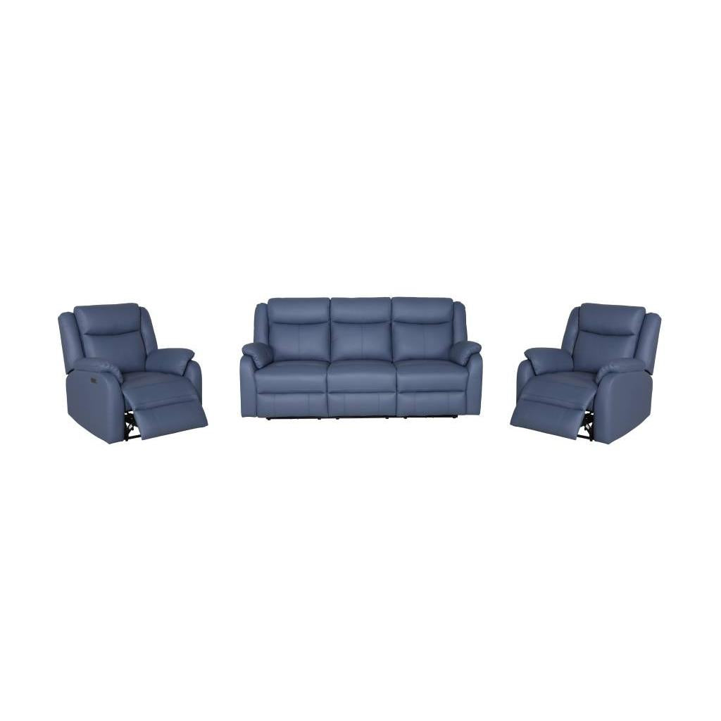 BARRON GENUINE MURANO LEATHER 3-SEATER +2 SINGLE RECLINER ARMCHAIRS  LOUNGE SUITE MARINE BLUE