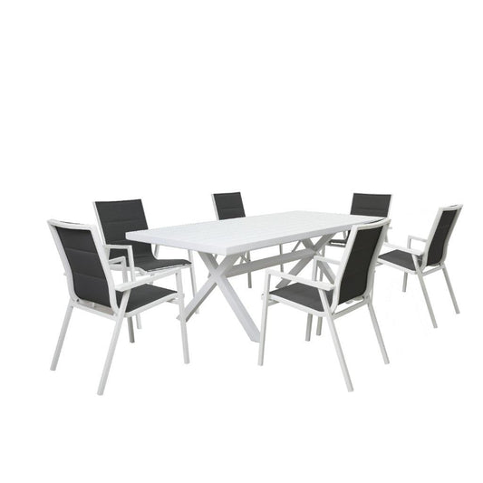GRECO 7 PIECE OUTDOOR DINING SETTING ALUMINIUM WHITE & CHARCOAL 220CM
