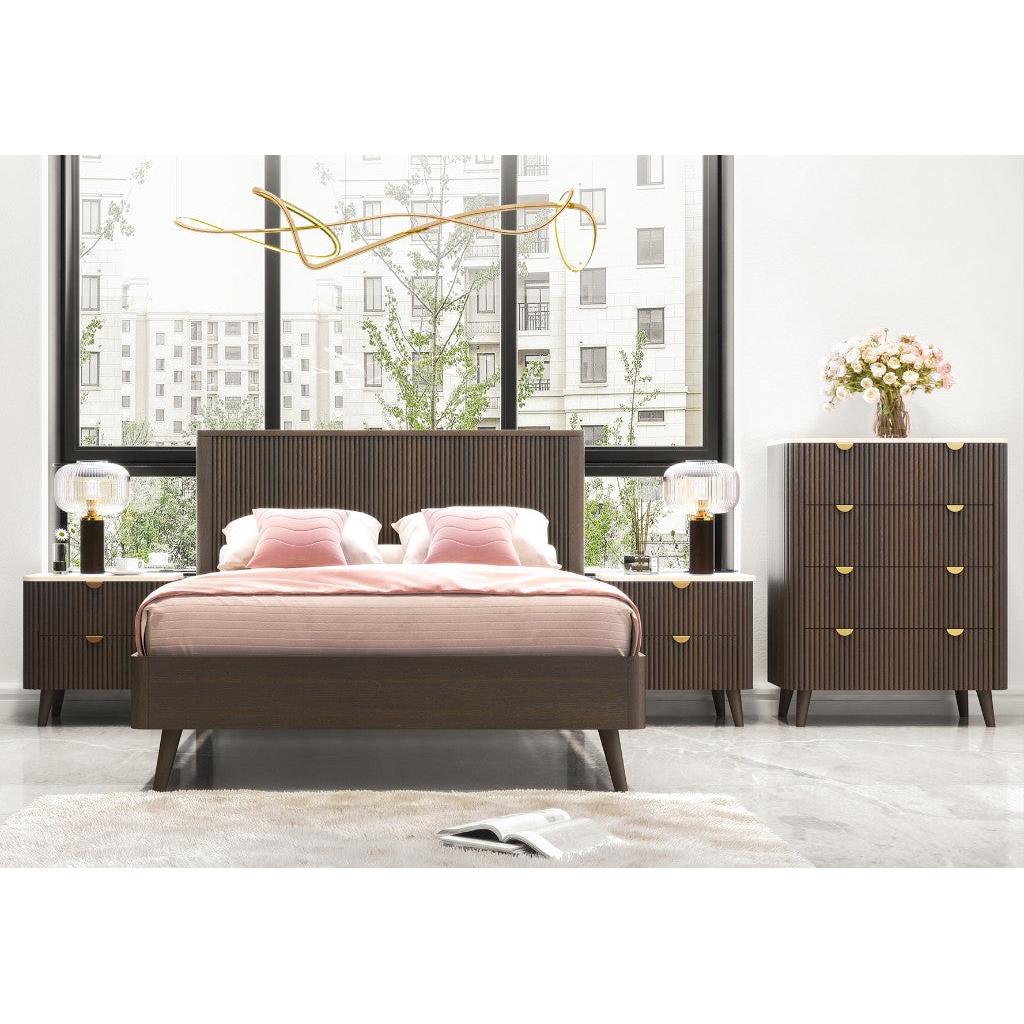 SEVERIN 4 PIECE SOLID & VENEER MALAYSIAN HARDWOOD BEDROOM SUITE WALNUT