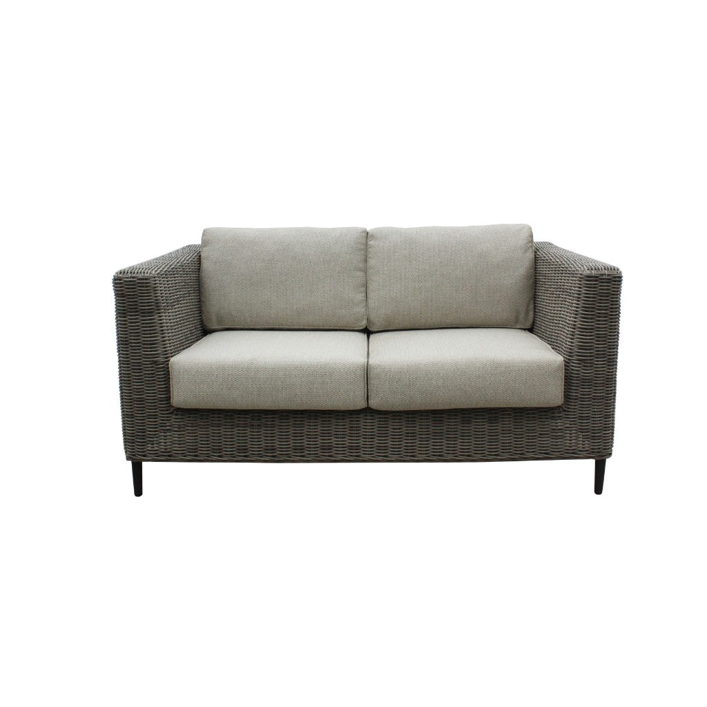 HAYLEY OUTDOOR 2-SEATER SOFA GREY WICKER & LIGHT GREY FABRIC