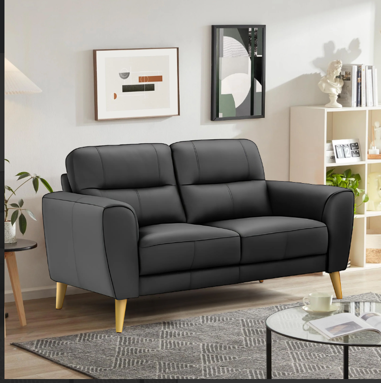 VIGGO 2-SEATER LEATHER SOFA BLACK