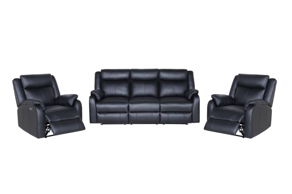 BARRON GENUINE MURANO LEATHER 3-SEATER +2 SINGLE RECLINER ARMCHAIRS LOUNGE SUITE BLACK