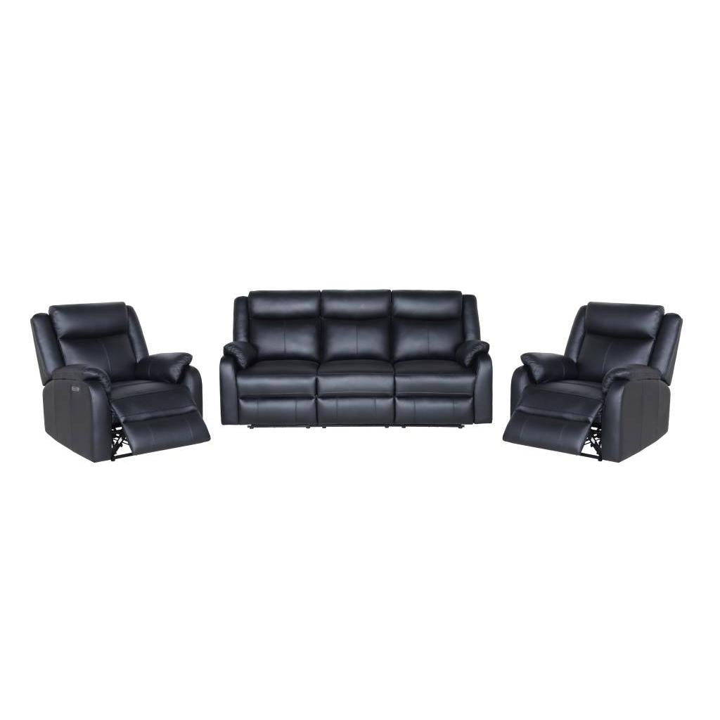 BARRON GENUINE MURANO LEATHER 3-SEATER +2 SINGLE RECLINER ARMCHAIRS  LOUNGE SUITE BLACK