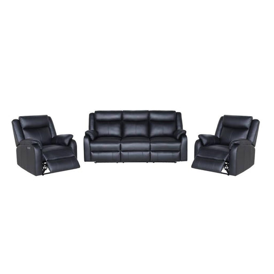 BARRON GENUINE MURANO LEATHER 3-SEATER +2 SINGLE RECLINER ARMCHAIRS  LOUNGE SUITE BLACK