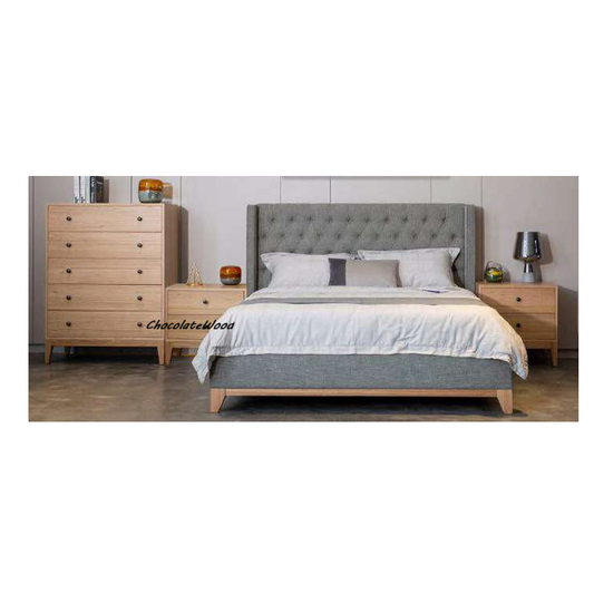 NERISSA QUEEN BED WITH FABRIC BUTTON TUFTED HEADBOARD IN STORM