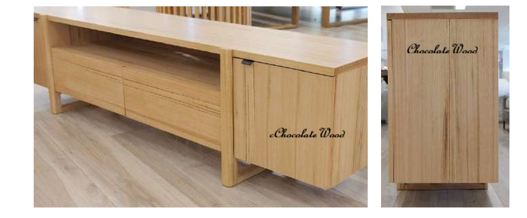 IBARRA SOLID & VENEER BLUE GUM TIMBER  ETU TELEVISION UNIT 2 DOORS 2 DRAWERS NATURAL