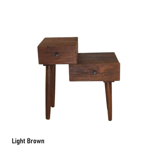 STANLEY RECYCLED RUSTIC 2 DRAWER CUBE SIDE TABLE/LAMP TABLE LIGHT BROWN