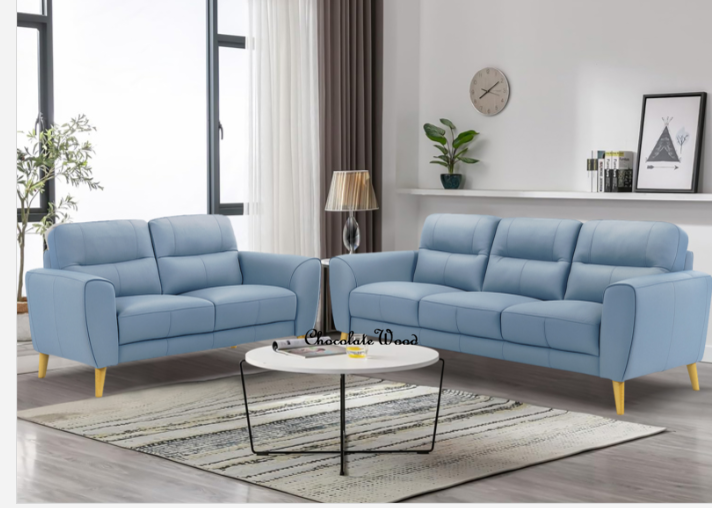 VIGGO 2-SEATER + 3-SEATER LEATHER SOFA SET BLUE