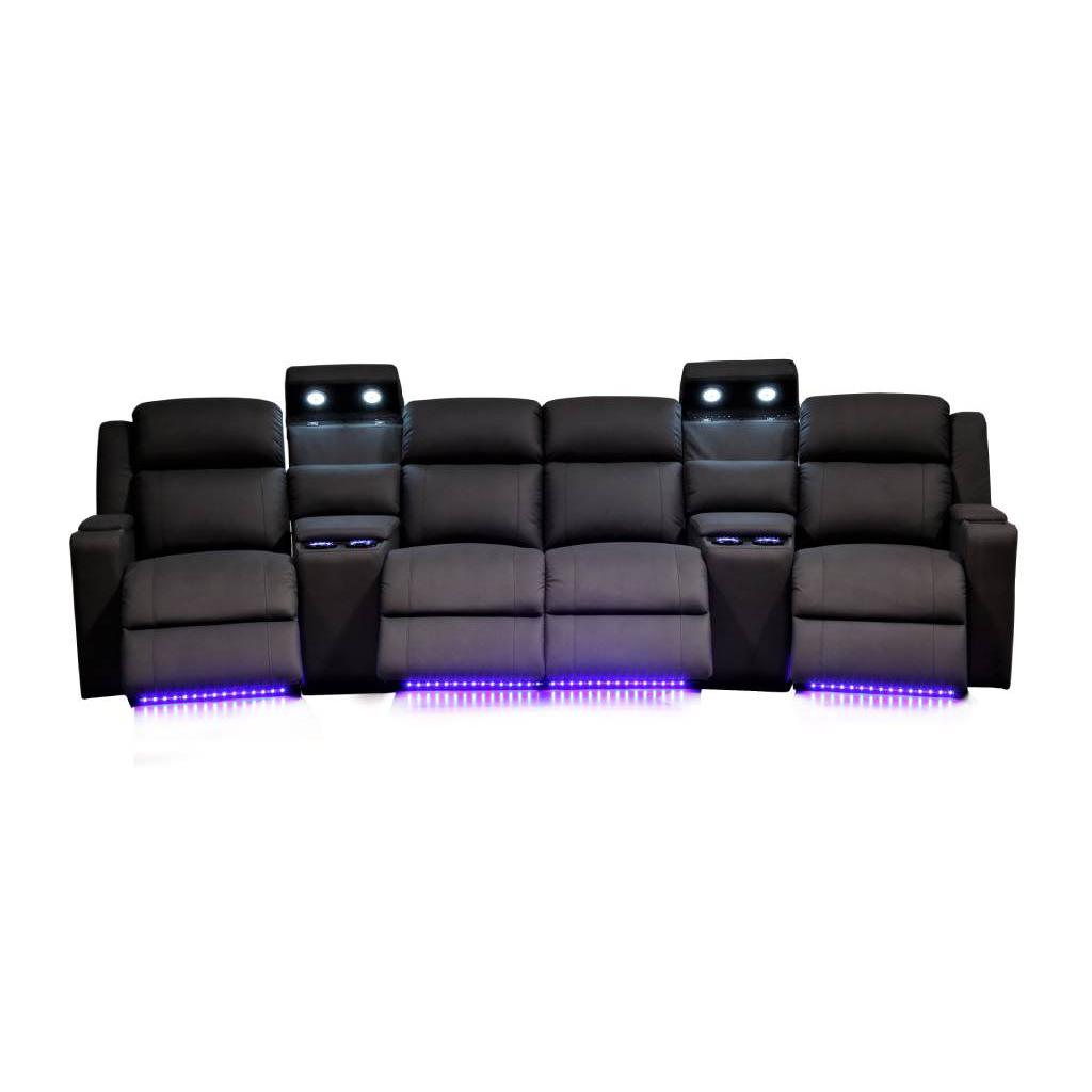 DORIA 4-SEATER 2 CONSOLES GENUINE LEATHER ELECTRIC RECLINER - MyChocolateWood