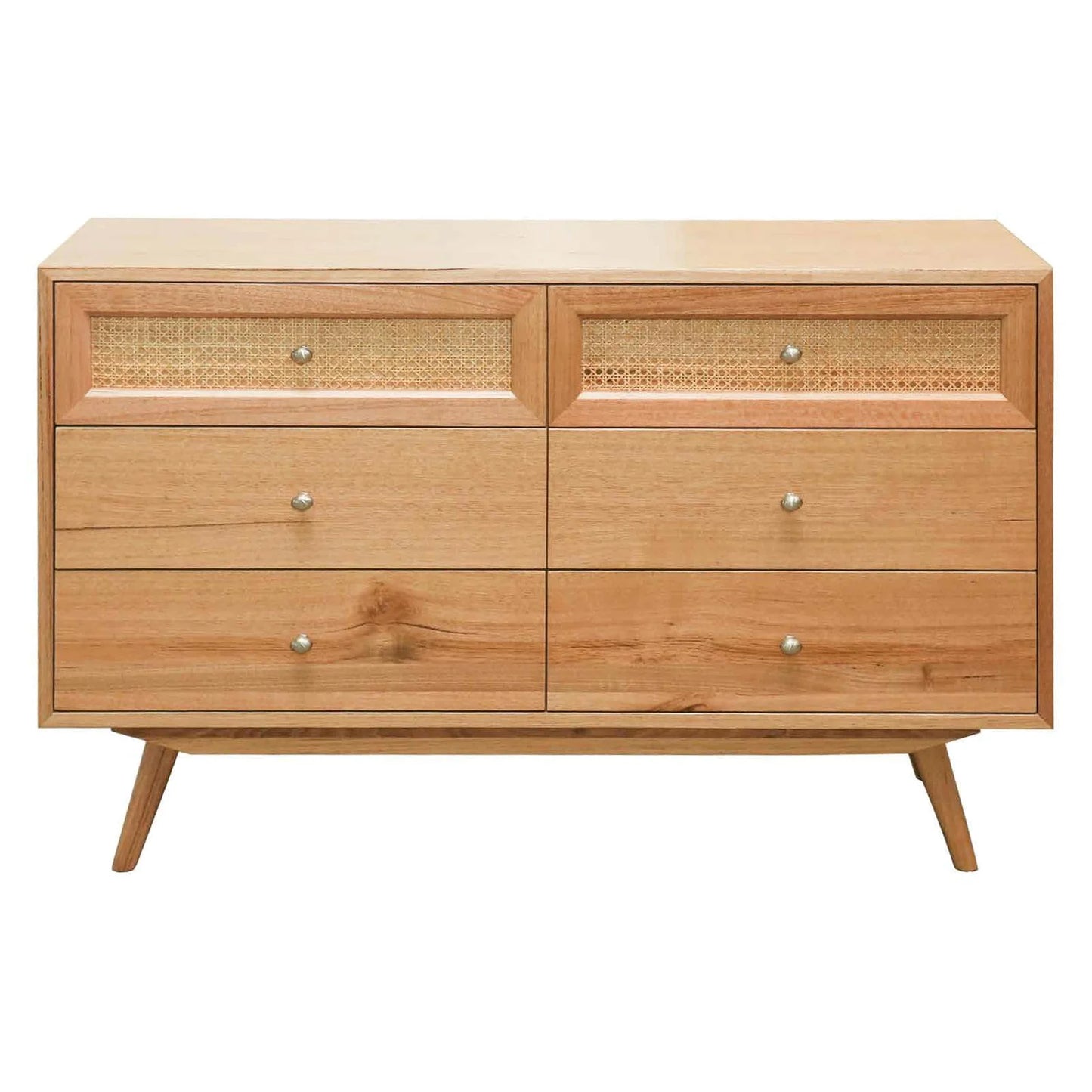 HADLEIGH OAK & RATTAN 6 DRAWER DRESSER CHEST OF 6 DRAWERS NATURAL