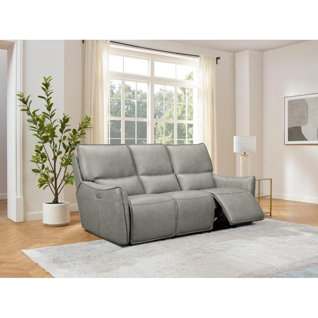 CARRERA LEATHER 3-SEATER DUAL MOTOR ELECTRIC RECLINER SOFA GREY