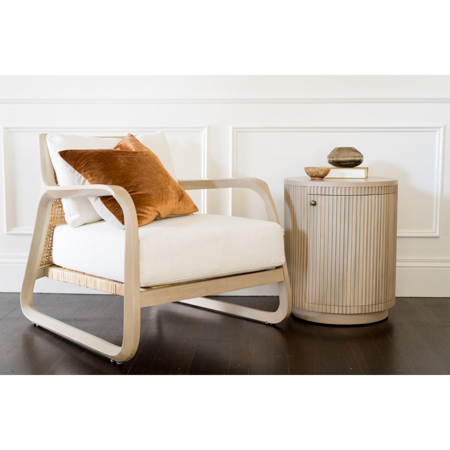 CARDENAS ARMCHAIR LOUNGE CHAIR MAHOGANY FRAME RATTAN BACK SANDBAR COLOUR