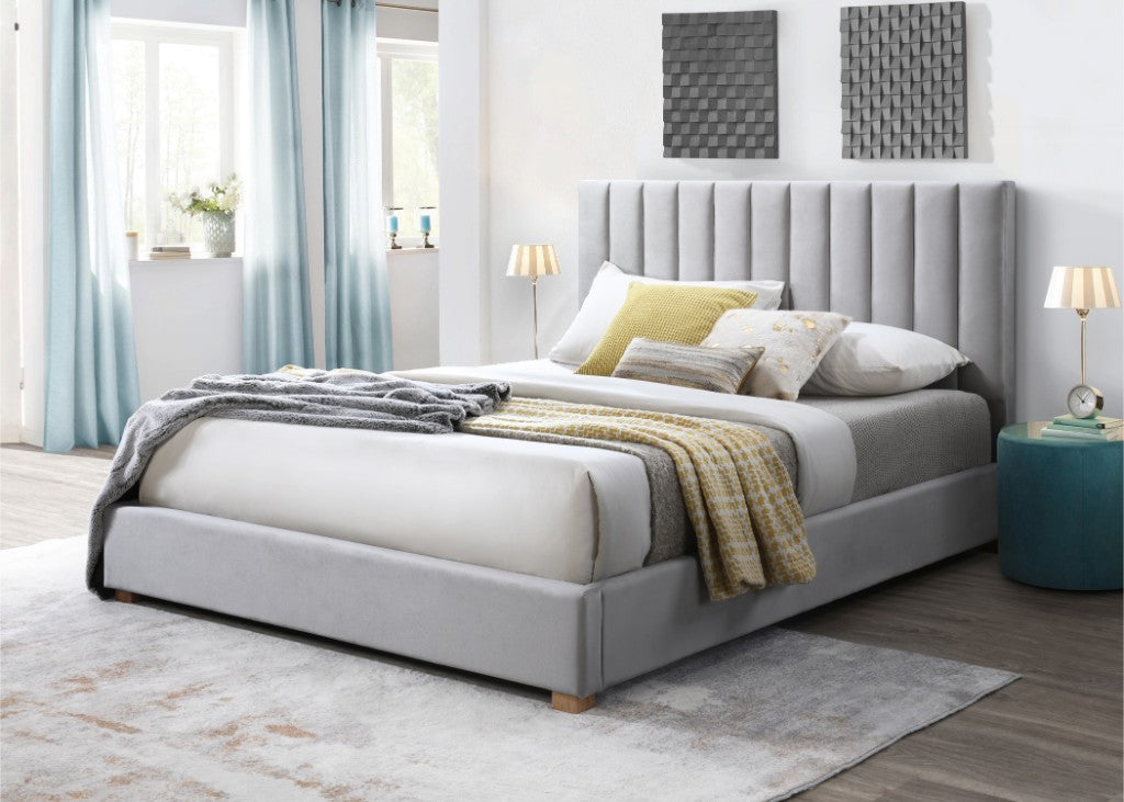CLEARY FABRIC DOUBLE BED LIGHT GREY