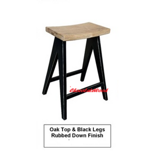 CHARLI STOOL OAK TOP & BLACK LEGS RUBBED DOWN FINISH 48X41 65 CM