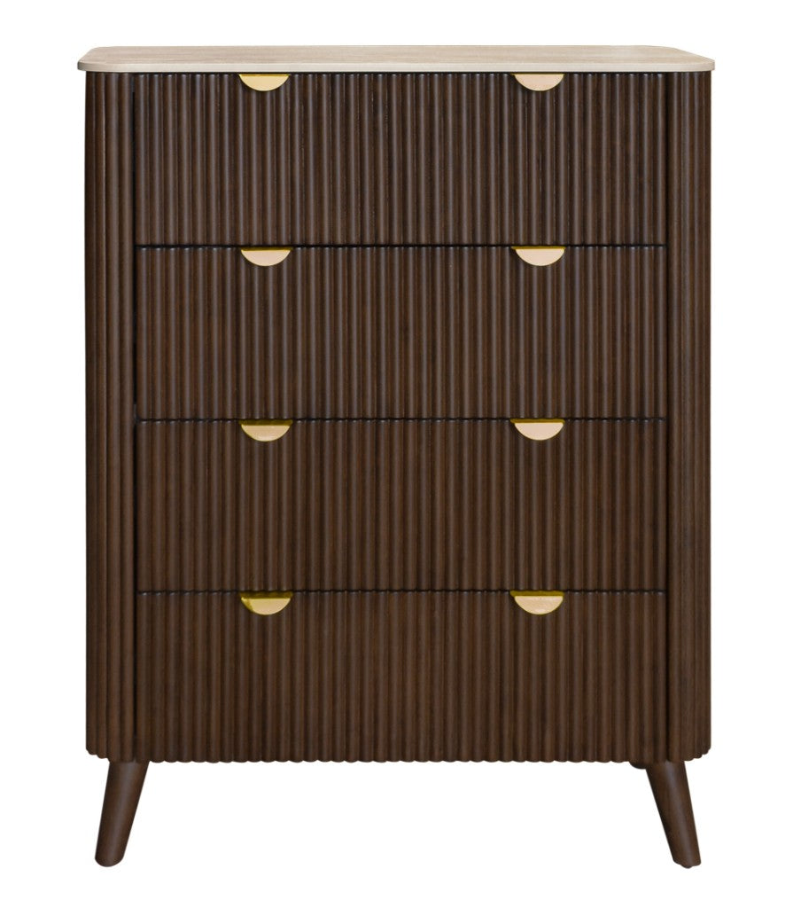 SEVERIN SOLID & VENEER MALAYSIAN HARDWOOD 4 DRAWER TALLBOY/ 4 DRAWER CHEST OF DRAWERS WALNUT