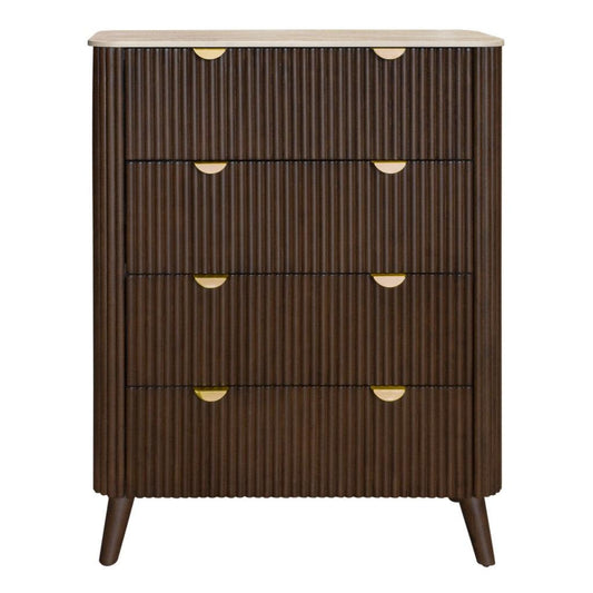 SEVERIN SOLID & VENEER MALAYSIAN HARDWOOD 4 DRAWER TALLBOY/ 4 DRAWER CHEST OF DRAWERS WALNUT