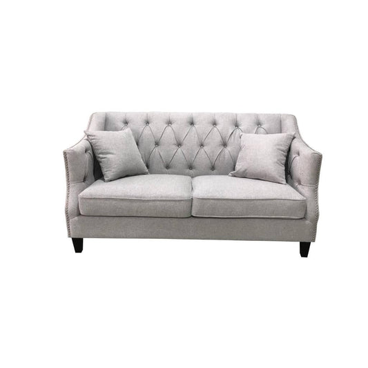 VENIER 2 SEATER FABRIC QUILTED & STUDDED SOFA LATTE