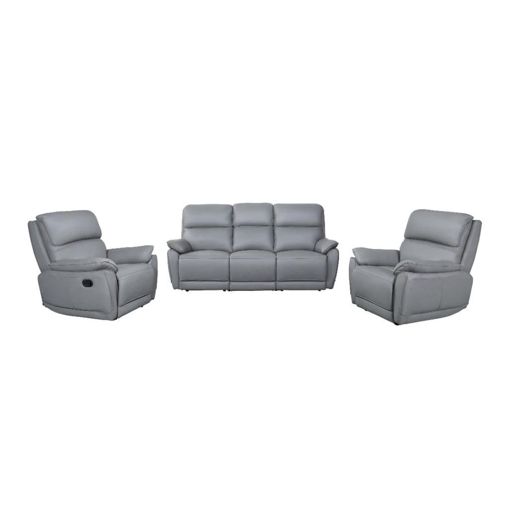 TORELLI GENUINE LEATHER 3-SEATER RECLINER +2 SINGLE RECLINER ARMCHAIRS LOUNGE SUITE STONE