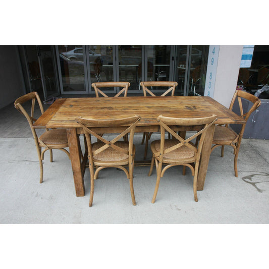 SHANGAHI FARMHOUSE RUSTIC PROVINCIAL HAMPTON STYLE DINING SET (TABLE + 6 CHAIRS) - MyChocolateWood