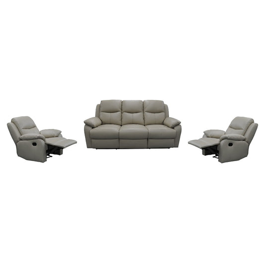 LANCEY PREMIUM LEATHER 3 SEATER RECLINER SOFA + 2-SINGLE MANUAL RECLINER  ARMCHAIRS WHEAT