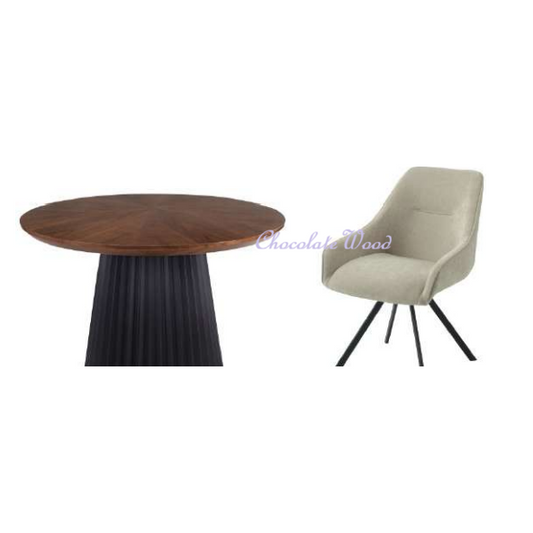 CARLOW 7 PIECE DINING SET: 1 ROUND DINING TABLE 130CM & 6 CARLOW FAWN COLOURED DINING CHAIRS