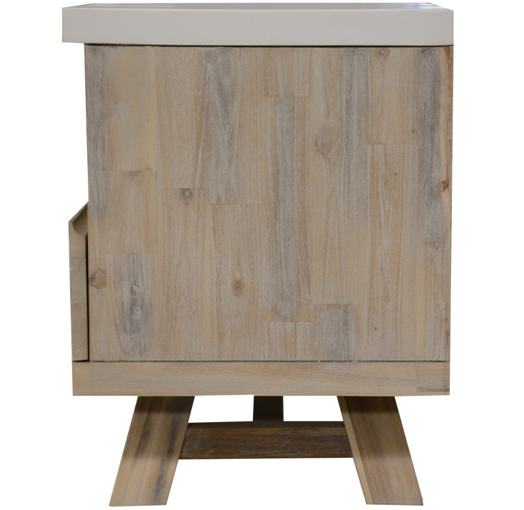 ROSALI 2-TONE WHITE CONCRETE TOP & SOLID ACACIA PEWTER ETU TV UNIT 3 DRAWERS 2 NICHES