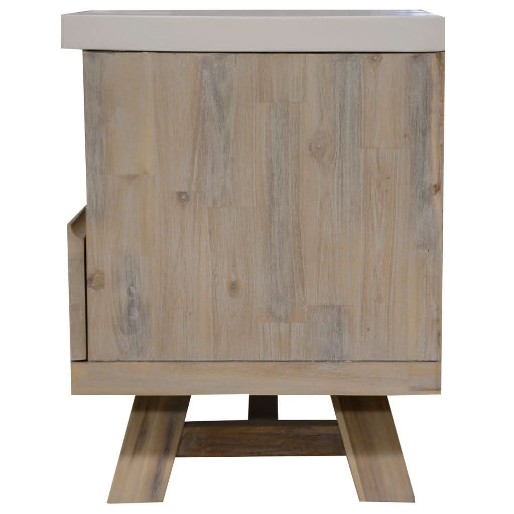 ROSALI 2-TONE WHITE CONCRETE TOP & SOLID ACACIA PEWTER ETU TV UNIT 3 DRAWERS 2 NICHES