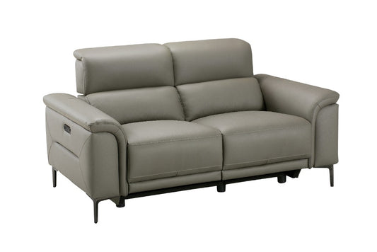 TARQUIN GREY LEATHER 2-SEATER DUAL MOTOR ELECTRIC RECLINER SOFA W/POWERED HEADREST