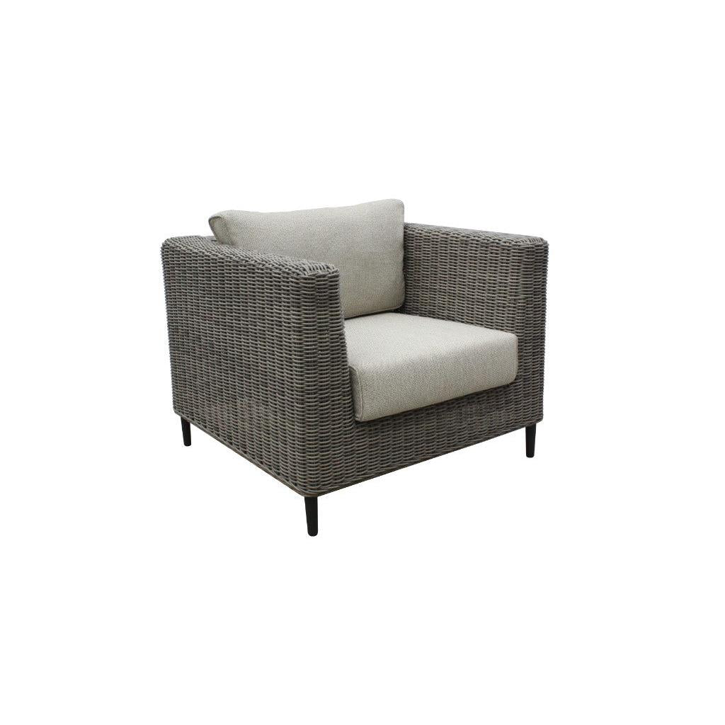 HAYLEY OUTDOOR ARMCHAIR GREY WICKER & LIGHT GREY FABRIC