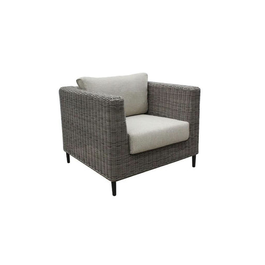 HAYLEY OUTDOOR ARMCHAIR GREY WICKER & LIGHT GREY FABRIC