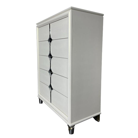 FLORIS SOLID RUBBERWOOD 5 DRAWER TALLBOY/CHEST OF 5 DRAWERS IN GOLD