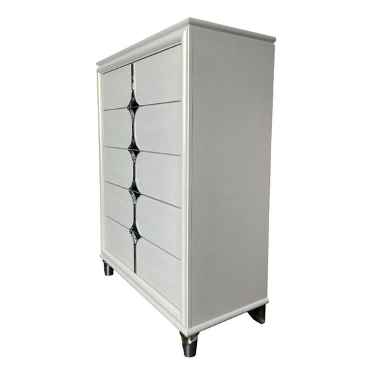 FLORIS SOLID RUBBERWOOD 5 DRAWER TALLBOY/CHEST OF 5 DRAWERS IN GOLD