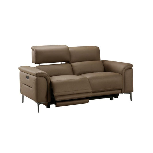 TARQUIN BROWN LEATHER 2-SEATER DUAL MOTOR ELECTRIC RECLINER SOFA W/POWERED HEADREST