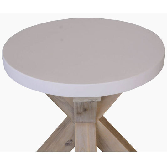 ROSALI 2-TONE WHITE CONCRETE TOP & SOLID ACACIA PEWTER ROUND LAMP TABLE/SIDE TABLE