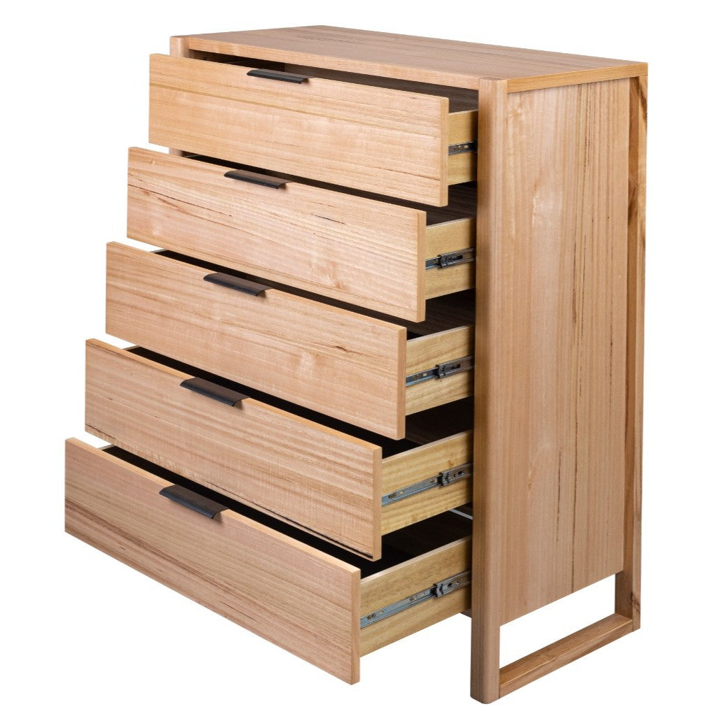 KIPLING MESSMATE TIMBER 5-DRAWER TALLBOY 5-DRAWER CHEST OF DRAWERS NATURAL