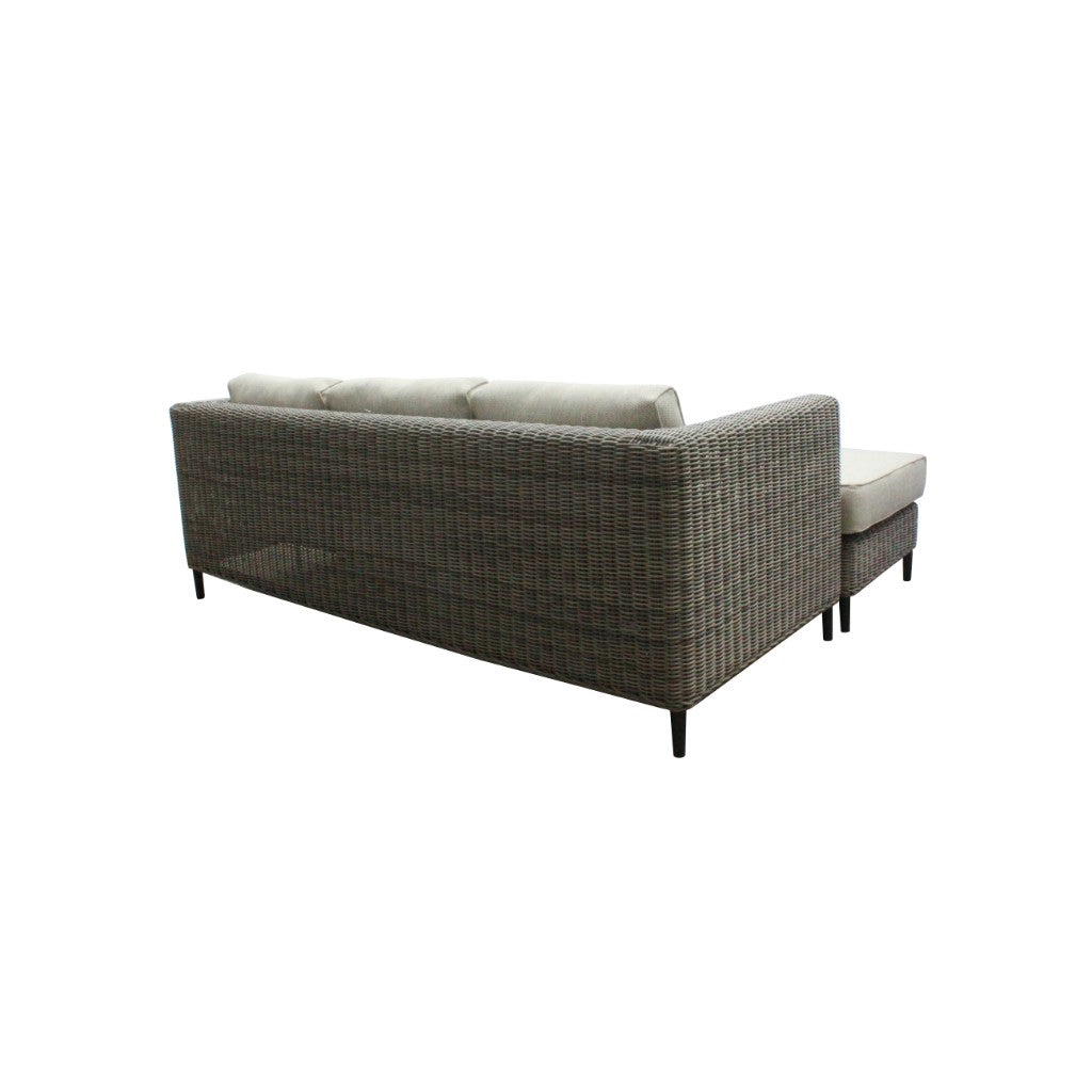HAYLEY OUTDOOR 3-SEATER W/REVERSIBLE CHAISE GREY WICKER & LIGHT GREY FABRIC