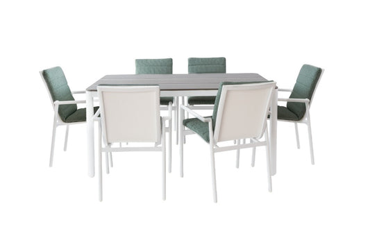 CHIMINO 7 PIECE OUTDOOR DINING SET WHITE/MIST GREEN