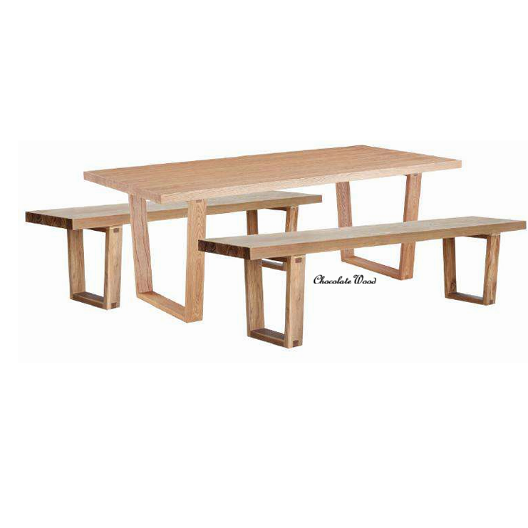 STROUD ELM VENEER TIMBER/MDF 3 PIECE DINING SET: 1 TABLE 240CM & 2X190CM BENCHES
