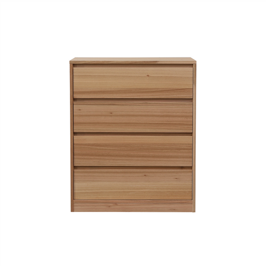 JAXX SOLID MESSMATE & BLUE GUM VENEER 4-DRAWER TALLBOY 4-DRAWER CHEST OF DRAWERS NATURAL