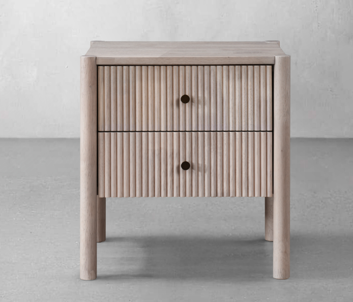 LANDRA HANDCRAFTED RUBBERWOOD 2-DRAWER BEDSIDE TABLE/NIGHTSTAND