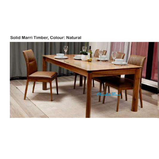 BUNGARRA 9 PIECE MARRI WOOD RECTANGULAR DINING TABLE SET 240CM + 8 BUNGARRA TOFFEE LEATHER DINING CHAIRS
