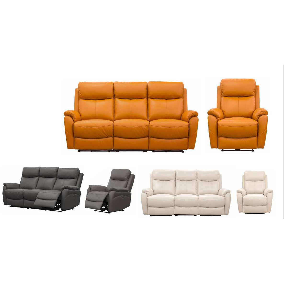 HAWES 3 PIECE ELECTRIC RECLINER 3-SEATER SOFA & 2 ARMCHAIRS SILVER COLOUR - MyChocolateWood