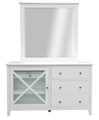 LUGANO HAMPTONS STYLE ACACIA 4 PIECE QUEEN BEDROOM SUITE: 1 QUEEN BED 1 DRESSER MIRROR 2 BEDSIDE TABLES