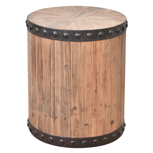 DUNLOE RECLAIMED ELM DRUM PARQUET SIDE TABLE LAMP TABLE NATURAL & IRON ACCENTS (Copy)